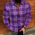 thumbnail image 4 of YFNNUP Mens Plaid Shirt Casual Button Down Flannel Shirts Long Sleeve Work Tshirt Lightweight Beach T-Shirts Purple XXL, 4 of 9