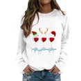 thumbnail image 1 of Gibobby Sudadera de cuello Rojoondo con estampado navideño para mujer, de cuello Rojoondo, camisetas informales de manga larga para entrenamiento, blusa suelta (Blanco, L), 1 of 4