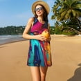 thumbnail image 3 of Vsdgher Robes d'Été Imprimées Abstraites Colorées pour Femmes Robe de Plage Décontractée Col en U Sans Manches Robe Débardeur Ample avec Poche, 3 of 7