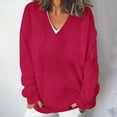 thumbnail image 2 of Womens Oversized V Neck Sweater Long Sleeve Cable Knit Tops Casual Loose Solid Color Pullover Sweatshirts (Hot Pink XL), 2 of 5