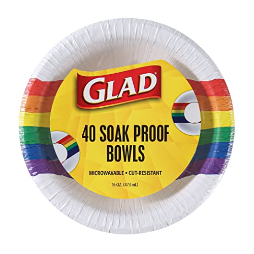 Glad Everyday Disposable Paper Bowls with Rainbow Design Soak Proof, CutProof, Microwaveable