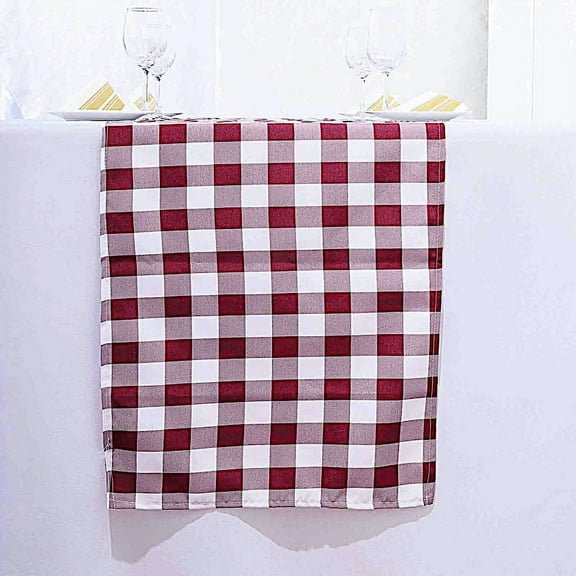 BalsaCircle 14" x 108" Gingham Checkered Table Runner Party Linens Burgundy