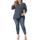 thumbnail image 2 of Blusa casual elegante de rayas de tamaño grande para mujer Agnes Orinda, con mangas 3/4, cuello asimétrico, camiseta de moda 3X en azul oscuro, 2 of 6