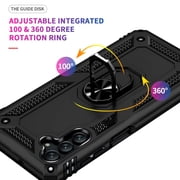 TJS Phone Case for Samsung Galaxy A13 5G, Galaxy A04s with [Tempered Glass Screen Protector] Impact Resistant Metal Ring Magnetic Support Kickstand Drop Protector Phone Cover (Black)