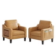 thumbnail image 2 of AFO Faux Leather Accent Chair with Folding Side Table and Storage Pockets, Modern Reading Armchair for Living Room and Office, Set of 1, Brown, 2 of 10