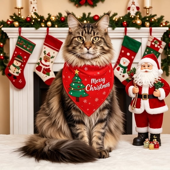 Racsoh Christmas Pet Bandana, Festive Dog Neck Scarf with Christmas Tree Print, Soft Triangle Bib for Small Medium Cats, for Party Photo Winter Decor (Red A)