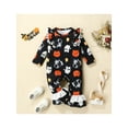 thumbnail image 3 of nvzhuang Newborn Baby Girls Flared Jumpsuits Halloween Printed Round Neck Ruffled Long Sleeves Romper for Toddler Infant, 3 of 9