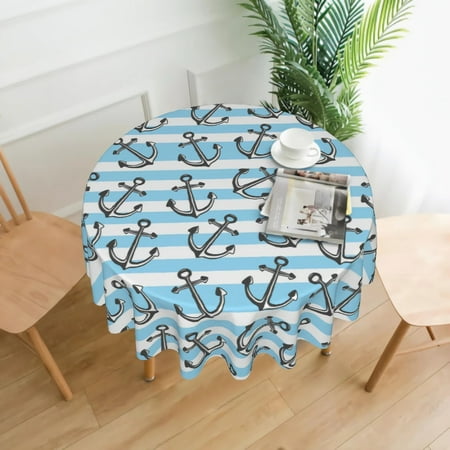 

Anchor Tablecloth Round 60 inch Nautical Blue Stripe Table Cloth with Dust-Proof Wrinkle Resistant Waterproof Decorative