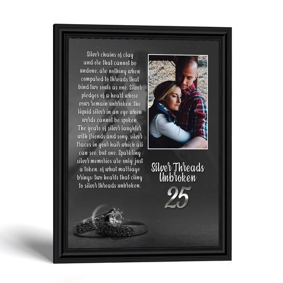 25th Anniversary Picture Frame for Couple, Silver Threads Poem Gift