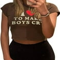 thumbnail image 1 of Crop Tops pour Femmes Col Rond Manches Courtes Imprimé Lettre Ajusté Pull T-Shirt pour Jeunes Dames, 1 of 5