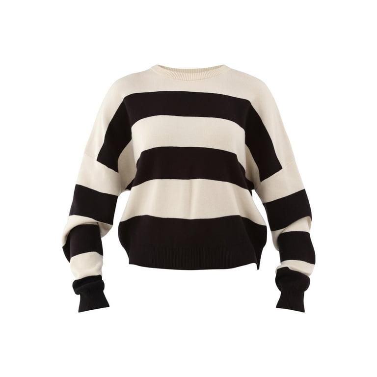 No Boundaries Striped Pullover Sweater, Midweight, Comfy Fit