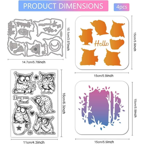 Funny Owl Bird Clear Silicone Stamp Metal Cartoon Animals Cutting Die Cuts Forests Trunk Paint Craft Stencils for Card Making Scrapbooking Craft DIY Embossing