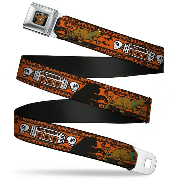 Scooby Doo Belt, Seatbelt Buckle Belt, Scooby Doo Running Chase Orange Black White, 30 to 44 Inches