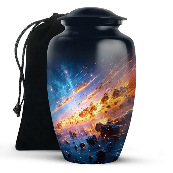 KARYLIZ Star Galaxy Cremation Urn for Human Ashes Women & Men - Funeral for Adult Ashes Mom & Dad - Blue Cremation Burial Urns - Decorative Urn