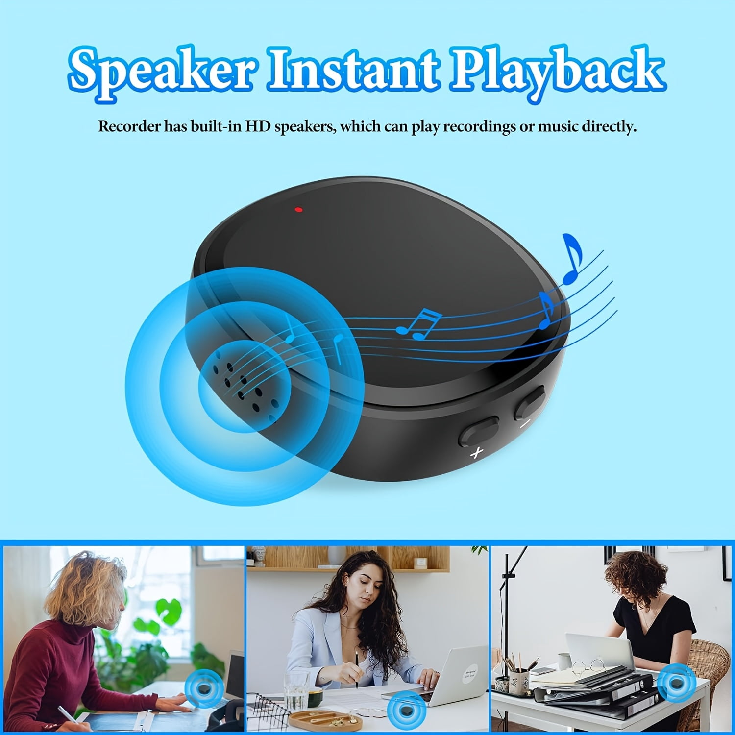 64GB Voice Recorder with Playback, MP3 Player & USB - 750H Voice-Activated Recording for Lectures, Meetings