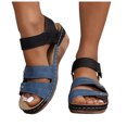 thumbnail image 3 of Bmisegm Ladies Retro Colour Blocking Thick Bottom Large Size Slope Heel Sandals Womens Sandals Summer Blue 8, 3 of 8