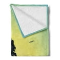 thumbnail image 2 of Nature Soft Flannel Fleece Throw Blanket, Plant Standinglone Reflection in Water Gulls Silhouettes Scenery Print, Cozy Plush for Indoor and Outdoor Use, 60" x 80", Yellow Green, by Ambesonne, 2 of 5
