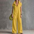 thumbnail image 5 of Women's Lightweight Stand Collar Zip Up Jumpsuits Short Sleeve Baggy Wide Leg Palazzo Rompers with Pockets Daily Casual Overalls Yellow, 5 of 6
