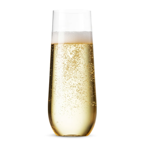24 Pack Stemless Plastic Champagne Flutes Disposable 9 Oz Clear Plastic Toasting Glasses Shatterproof Recyclable and BPA-Free