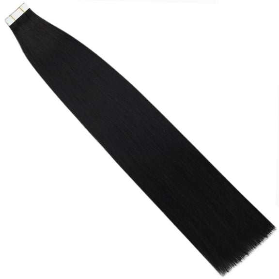 Full Shine Real Human Hair Tape in Extensions Black 20Inch 20Pcs 50Gram for Adult Women