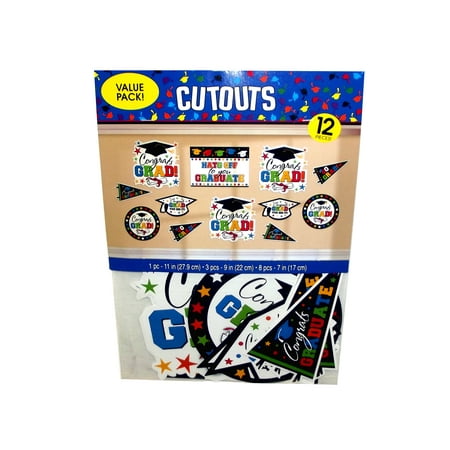 - AMSCAN GRAD VALUE PACK ASSORTMENT PACKAGED CUTOUTS PARTY SUPPLIES , MULTICOLOR, 12 PIECES