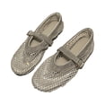 thumbnail image 4 of pwidon Women's Round Toe Mary Jane Flat Shoes Breathable Fishnet Mesh Rhinestone Adjustable Buckle Wedding Casual Walking Loafers Gray 7, 4 of 4