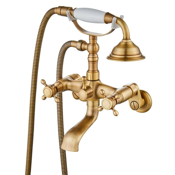 Robinet de Douche à Main en Laiton Antique avec Poignée Double Croix avec 6 Pouces au Centre avec Adaptateur Réglable Bras Oscillants
