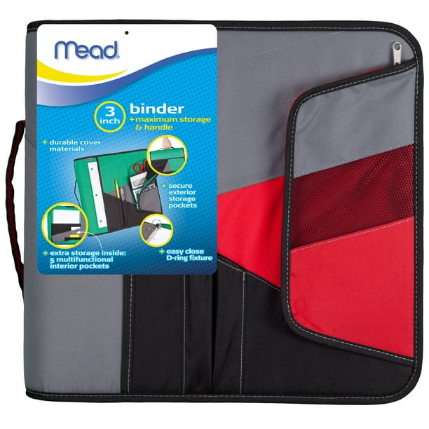Mead 3" Zipper Binder with Handle, Red