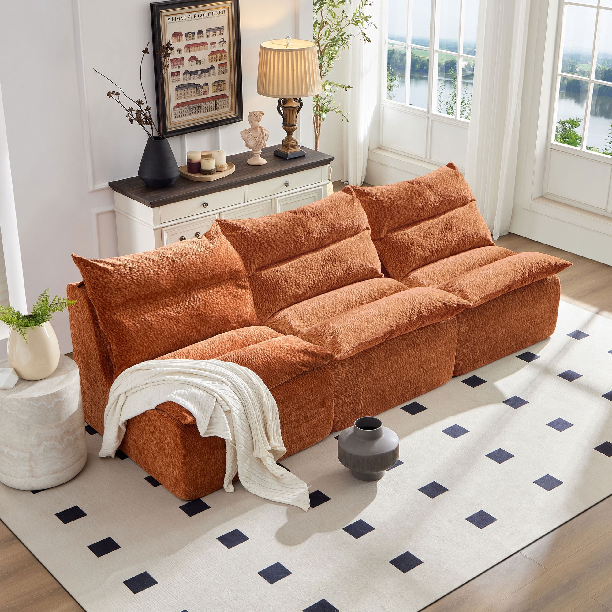 Miniyam Armless Lazy Sofa Modern with Backrest, Orange