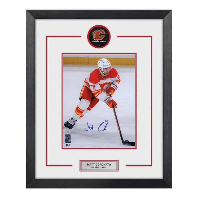 Logo de Rondelle des Flames de Calgary Signé Matt Coronato Cadre 23x27
