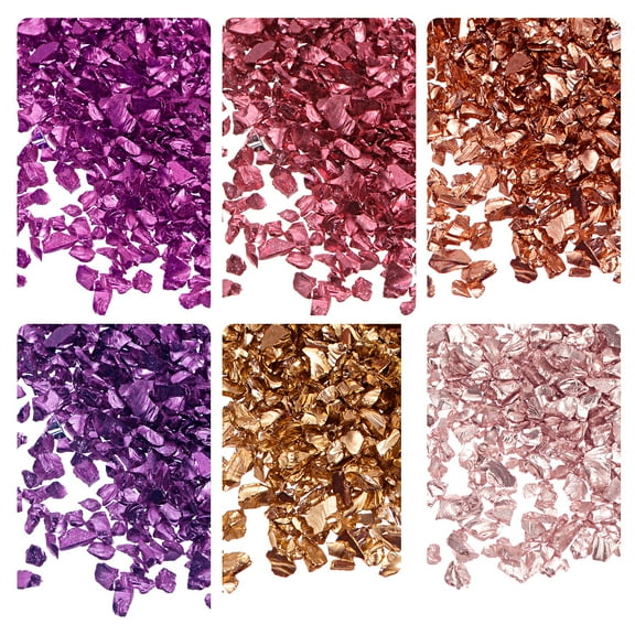 Uxcell 6 Colors Crushed Glass Chips, 1-4mm Irregular Sequins Metallic Color Glass 28g Red Purple Color Series