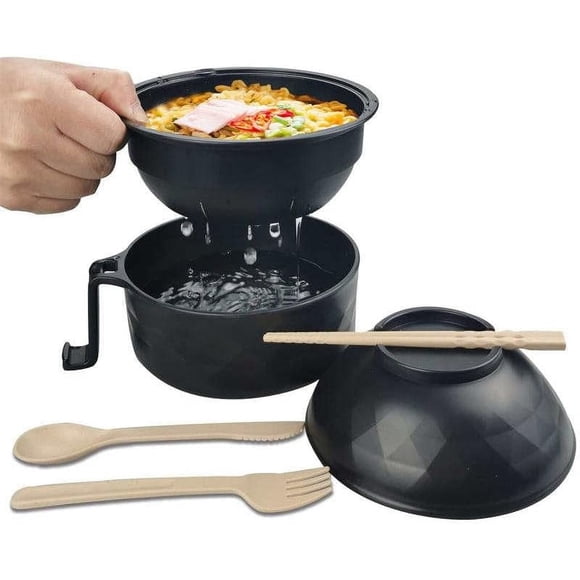 HLONK Japanese Style Microwave Ramen Noodle Bowl Set with Chopsticks Spoon and Fork - Convenient and Complete Meal Kit for Quick and Delicious Asian Cuisine at Home!