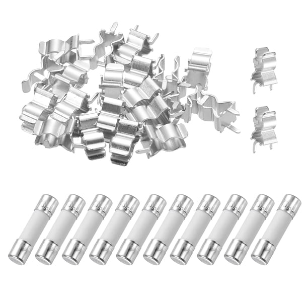 Uxcell 10 piezas 8A 250V Fusible Cerámico de Retardo Lento, Fusibles de Cartucho de 8 Amperios 5x20mm con 20 clips