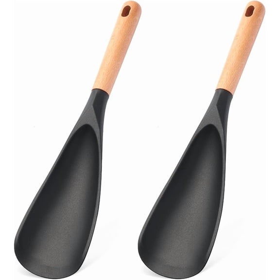 Xuet 2-Pack Silicone Cooking Spoons, Wooden Handle Heat-Resistant Spatula Set