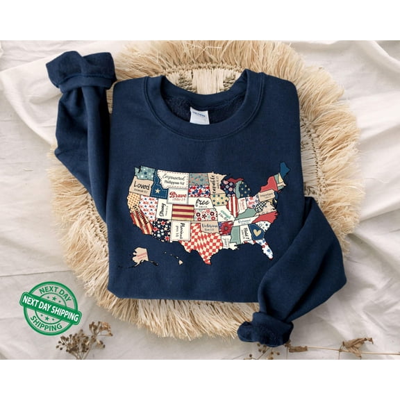 Velto Retro America USA Map Sweatshirt, 4th of July Sweater, 4th of July, America , Patriotic , Red White and Blue, 4th of July Gift All Size S-5XL