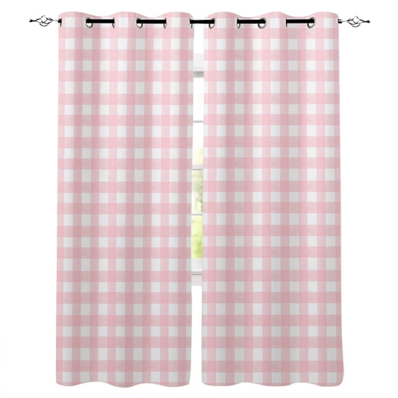 Blackout Curtains for Bedroom, Pink Buffalo Plaid Room Darkening Window Drapes for Living Room, Farmhouse Pink White Checkered Thermal Insulated Grommet Curtains, 42x54 inch, 2 Panels