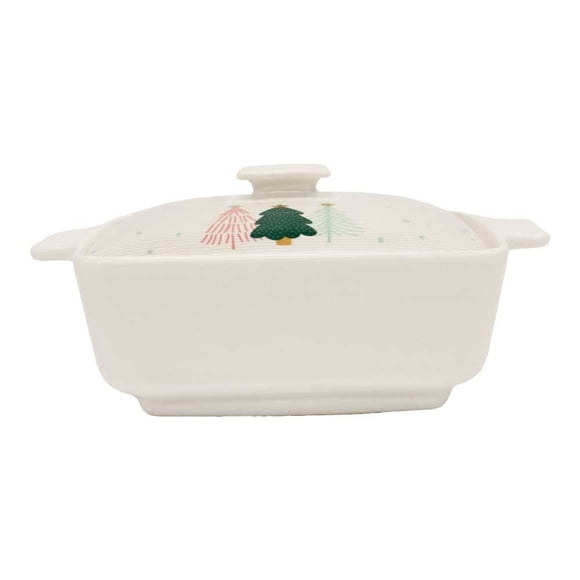 Tazón Holiday Time de Cerámica con Tapa Pinos Navideños 206 ml
