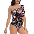 thumbnail image 3 of Easygdp Peace Love and Dove Flower Power Women's One Shoulder Ruffle Monokini Bathing Suits with Removable Chest Pad, Quick Drying - Medium, 3 of 8