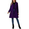 thumbnail image 2 of INSPIRE CHIC Women's Velvet A-Line Coat Double Breasted Stand Collar Mid-Length Winter Trench Coat M Dark Purple, 2 of 6