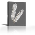 thumbnail image 1 of Gold Feathers IV on Grey - Contemporary Fine Art Giclee on Canvas Gallery Wrap - wall décor - Art painting - 24 x 36 Inch - Ready to Hang, 1 of 2