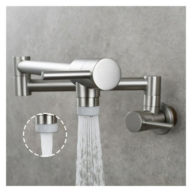 Brass Chrome Kitchen Faucet Dual Handle Kitchen Tap Wall Mounted Folding Double Handle Single Cold Water Tap ,Easy to Install