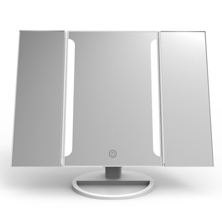 Degree Tee Shirts - Easehold Lighted Vanity Makeup Mirror Tri-Fold with LED Light Bars 180 Degree Free Rotation Table Countertop Cosmetic Bathroom Mirror, White