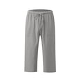 thumbnail image 4 of ABATAB Cotton Linen Pants for Women Wide Leg Lounge Cropped Trousers Drawstring Summer Beach Capri Trousers Outfits, 4 of 6