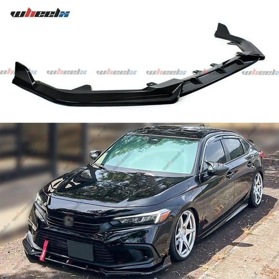 WheelX 3Pcs Front Bumper Lip Compatible with 2022-2024 Honda Civic (Glossy Black), JDM Air Dam Lower Chin Splitter Fits for EX EX-L LX Si Sport Touring Hatchback Sedan Protection Body Kit