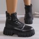 thumbnail image 5 of NECHOLOGY Zapatos Botines de mujer Nuevas botas de mujer con hebilla de cuero con cordones y parte inferior gruesa botas Matsutake pantalones cortos para motocicleta con cabeza redonda (Black 8), 5 of 6