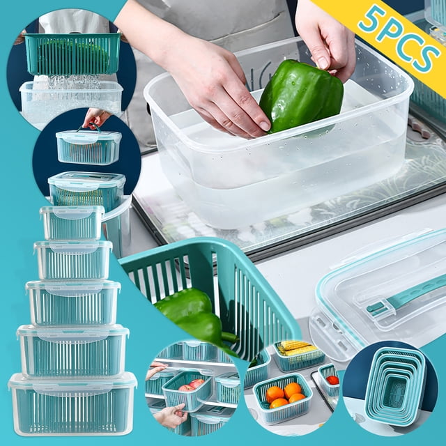 Wamans Lunch Box Containers 5 Pcs Fruit Vegetable Storage Containers for Fridge Berries Vegetable Wash Vegetables Dehydration with Lids Clearance Items
