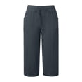 thumbnail image 6 of Capri Pants for Women Summer Baggy Comfy Straight Wide Leg Solid Elastic Waist Cropped Capris Soft Slacks(Dark Gray,M), 6 of 7