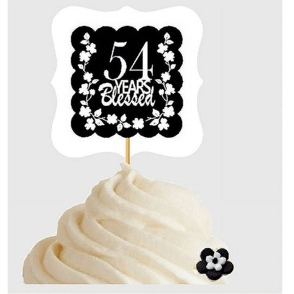 54th Birthday / Anniversary Blessed Cupcake Decoration Toppers Picks -12ct