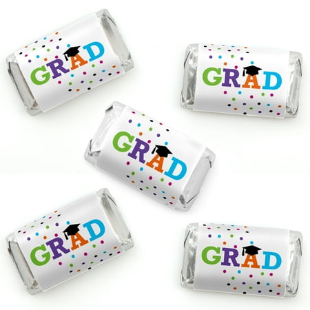 Mini Candy Bar Wrapper Hats Off Grad - Mini Candy Bar Wrapper Stickers - Graduation Party Small Favors - 40 Count ()