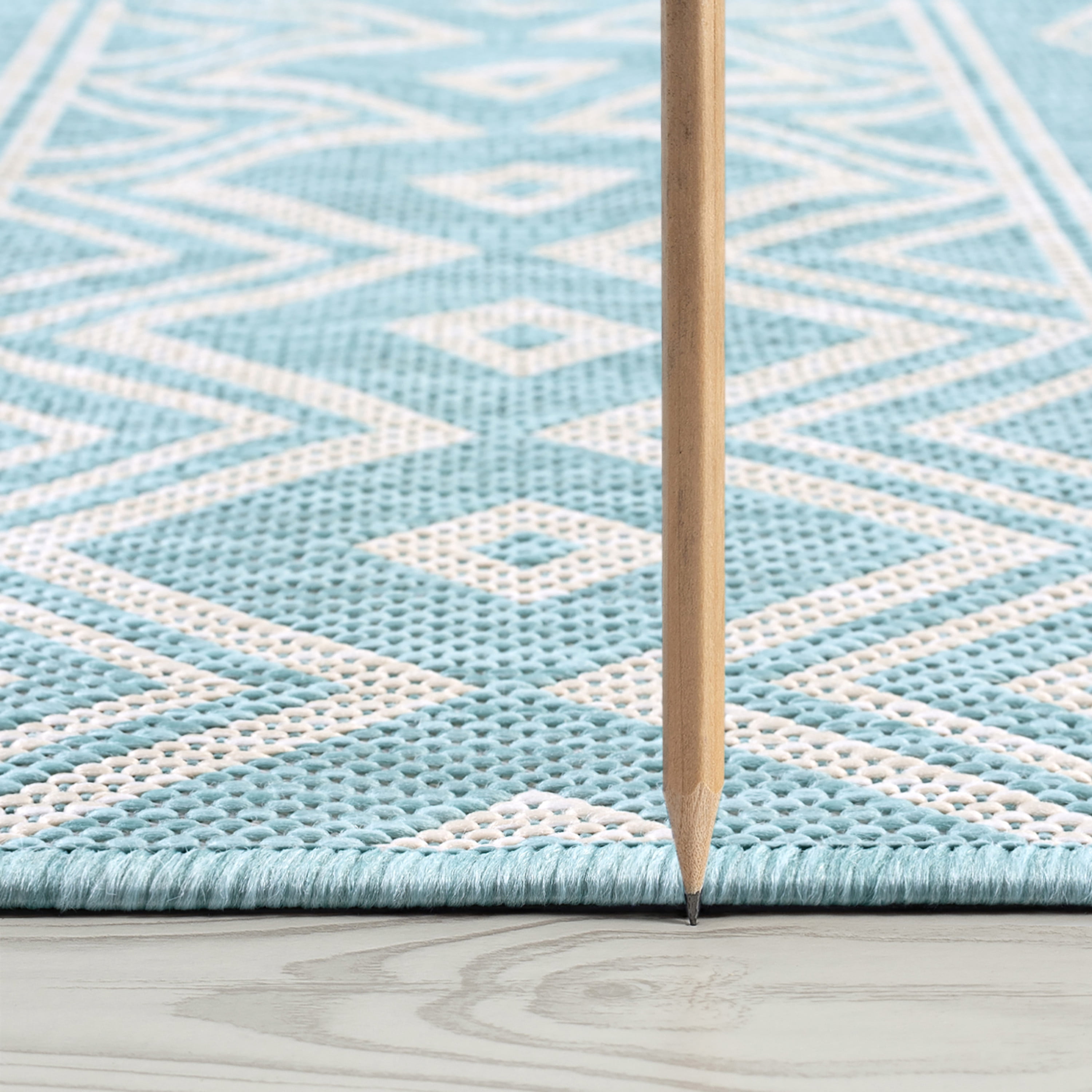 9x12 Water Resistant, Large Indoor Outdoor Rugs for Patios, Front Door Entry, Entryway, Deck, Porch, Balcony | Outside Area Rug for Patio | Aqua, Moroccan | Size: 8'10'' x 12'2''